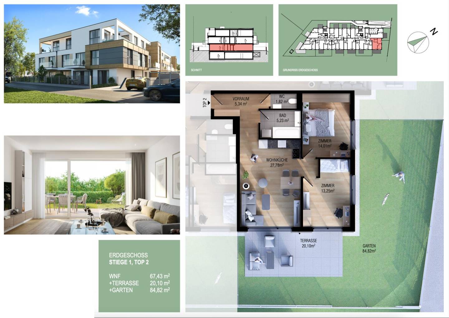 New build apartment with garden and terrace