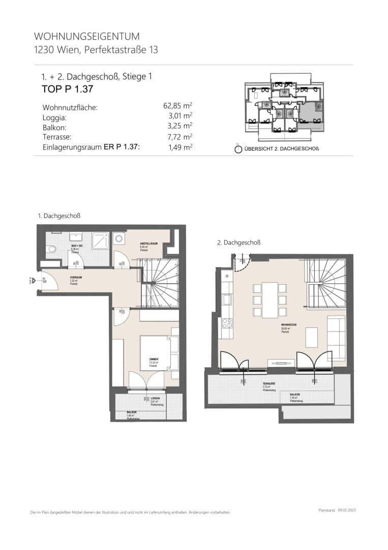 Splendid 2 room maisonette with generous terrace and loggia