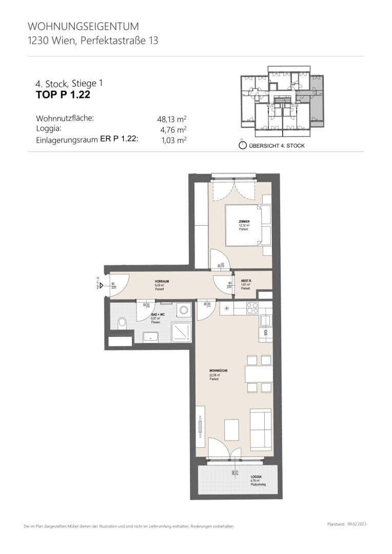 2-room apartment with plenty of storage space and fine south loggia