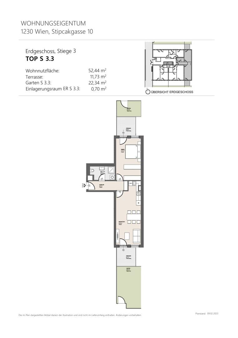 Enchanting garden apartment in first occupancy 2-room with terrace