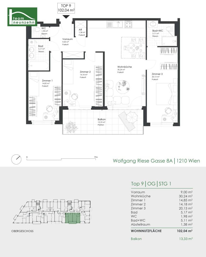 4-Zimmer-Neubau-Wohnung, 102m², Wien 21