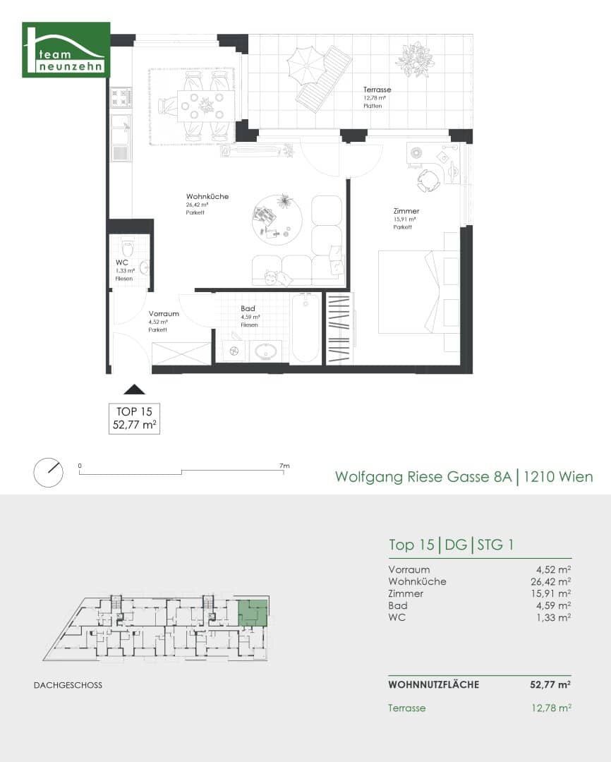 2-Zimmer-Wohnung mit Terrasse in 1210 Wien Floridsdorf, Dachgeschoss