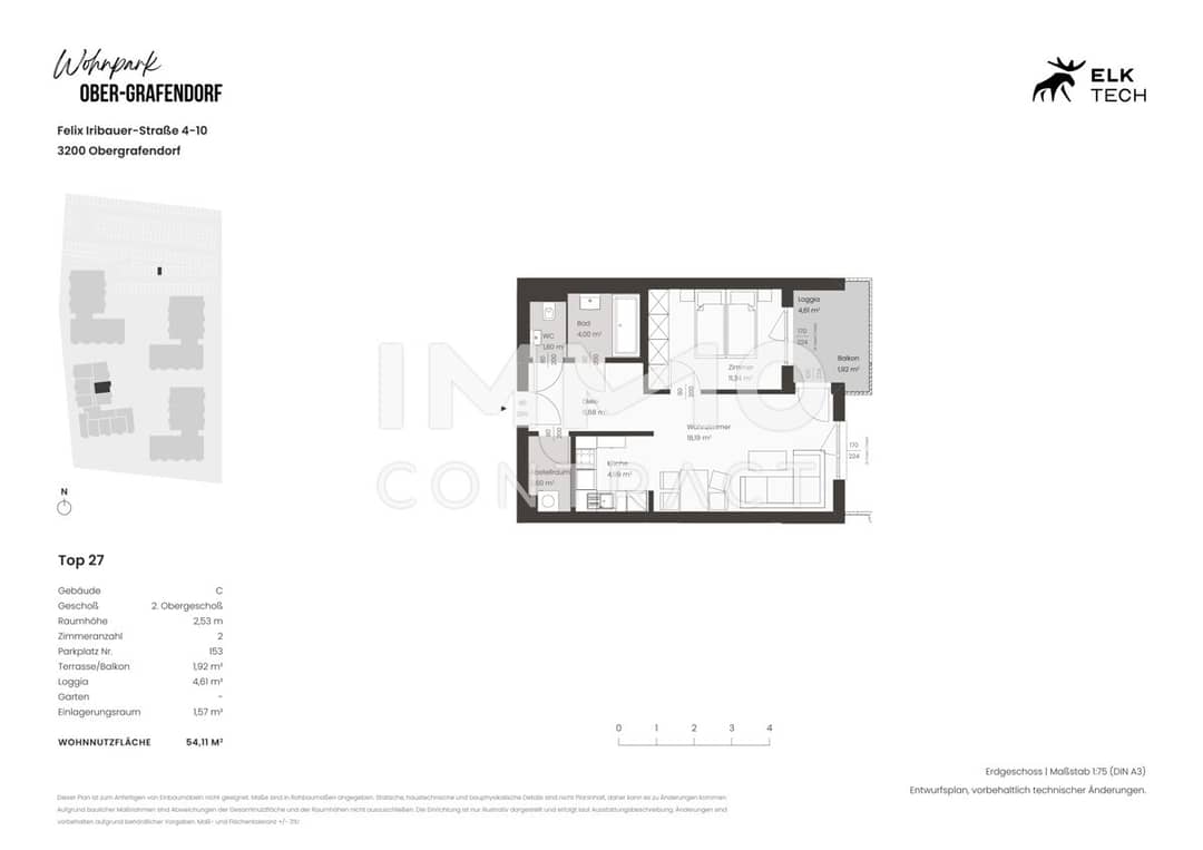 Newly built apartment with balcony in green surroundings