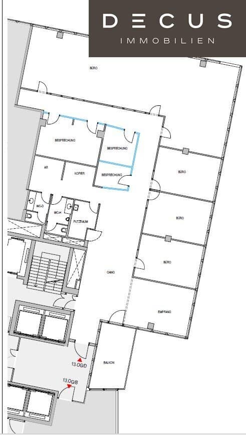 Büro/Praxis in Wien Donau-City, 13. Etage, 367 m² mit Balkon 17 m²