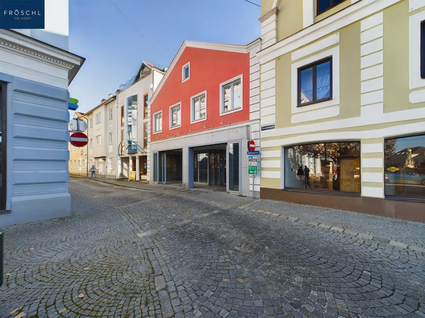 Commercial building on main square near Hundertwasser fountain