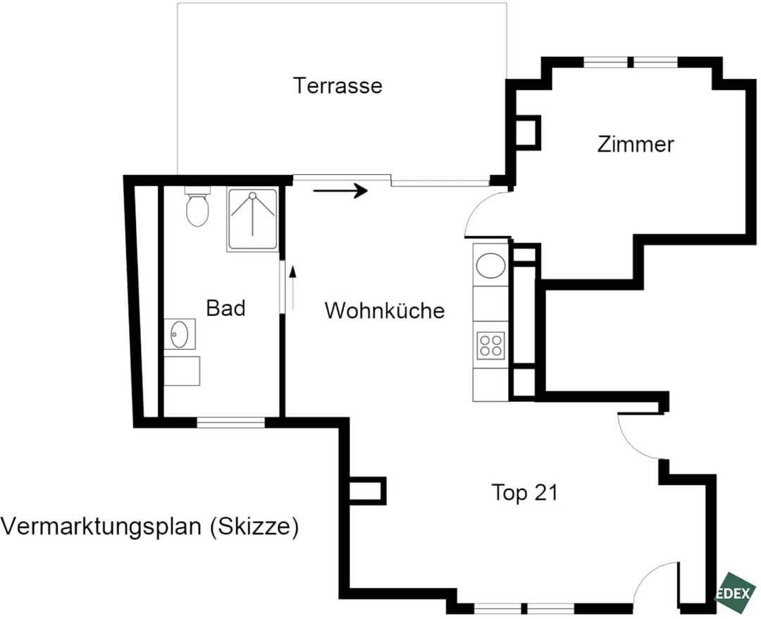 Air-conditioned 2-room attic with terrace