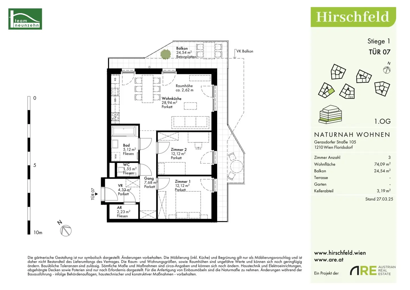 New build apartment first occupancy with geothermal underfloor heating balcony