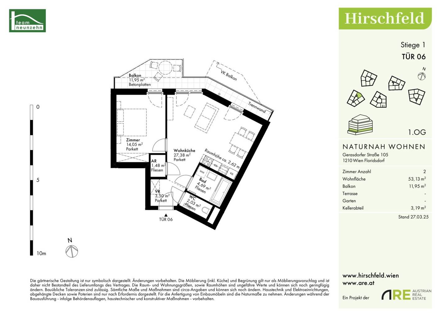 Plenty of space, 2 room apartment in the green Hirschfeld, commission-free first occupancy with balcony and excellent fittings