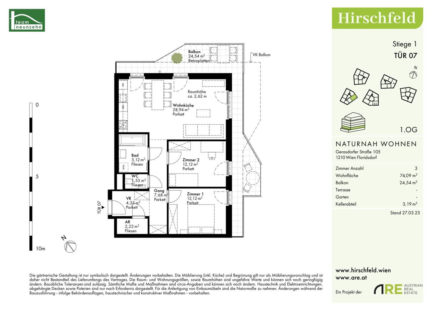 Commission-free 3-room perfectly laid out with balcony - "Hirschfeld – Living close to nature" – Low-energy standard new build