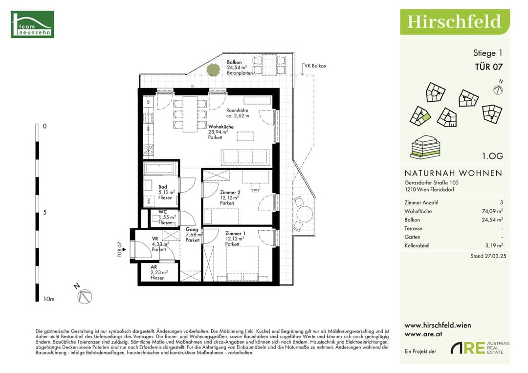 3-Room Apartment with Large Balcony in New Build Project Hirschfeld, Vienna 1210