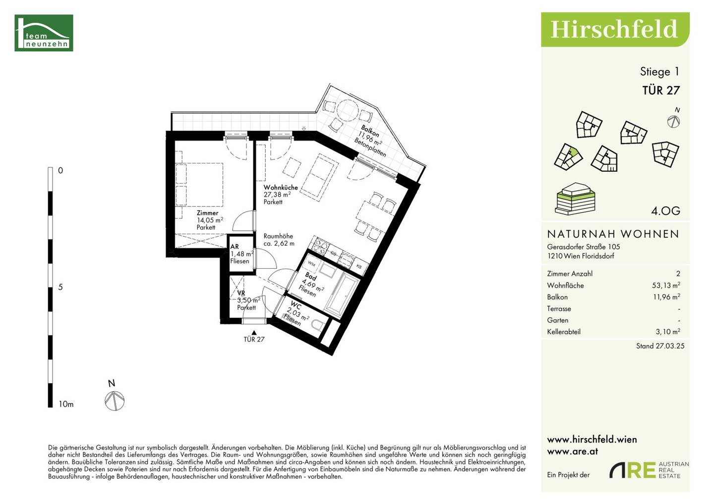 Breiten Sie sich aus, geräumiger 2.Zimmer-Neubau mit Balkon, Geothermie, Fussbodentemperierung, tlw. Raumhöhe von 2,60m