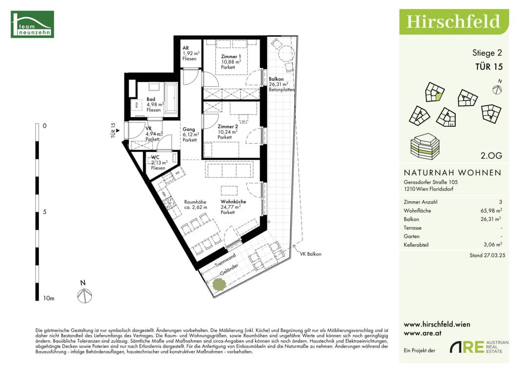 Hirschfeld – Naturnah wohnen: 3-room apartment with large balcony in Vienna 21
