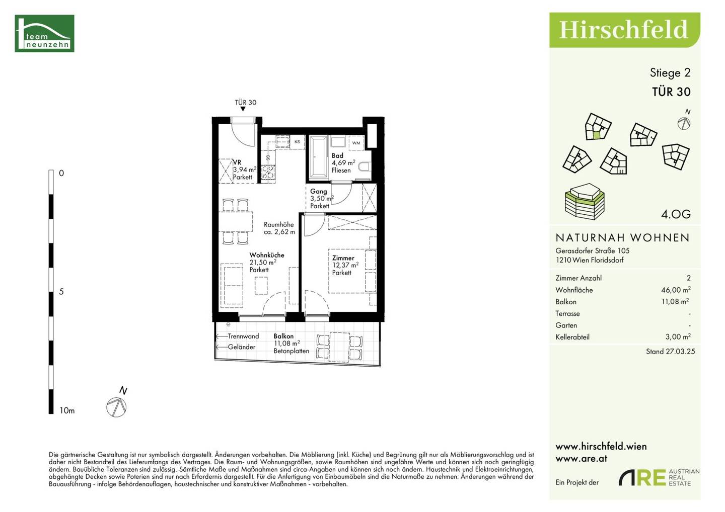 Helle 2.Zimmer-Wohnung mit Balkon in begehrter Süd-Lage _ Wohnprojekt „Hirschfeld – Naturnah wohnen“ - Provisionsfrei