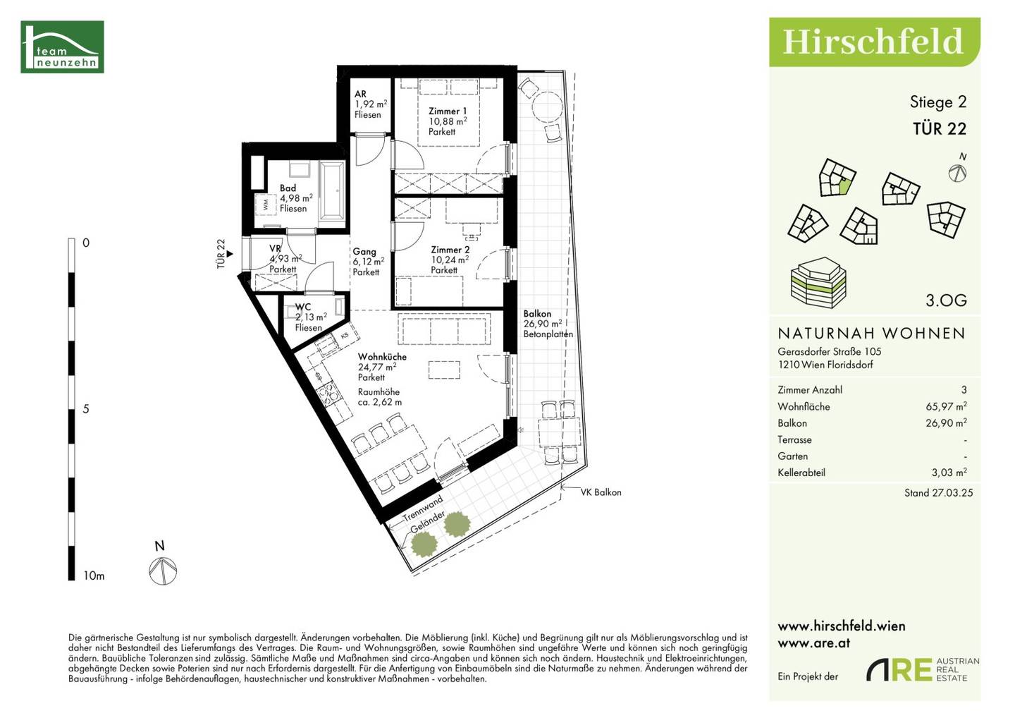 Sunny 3 room apartment with balcony, excellent equipment: geothermal energy, underfloor temperature control, sun protection and more, commission free