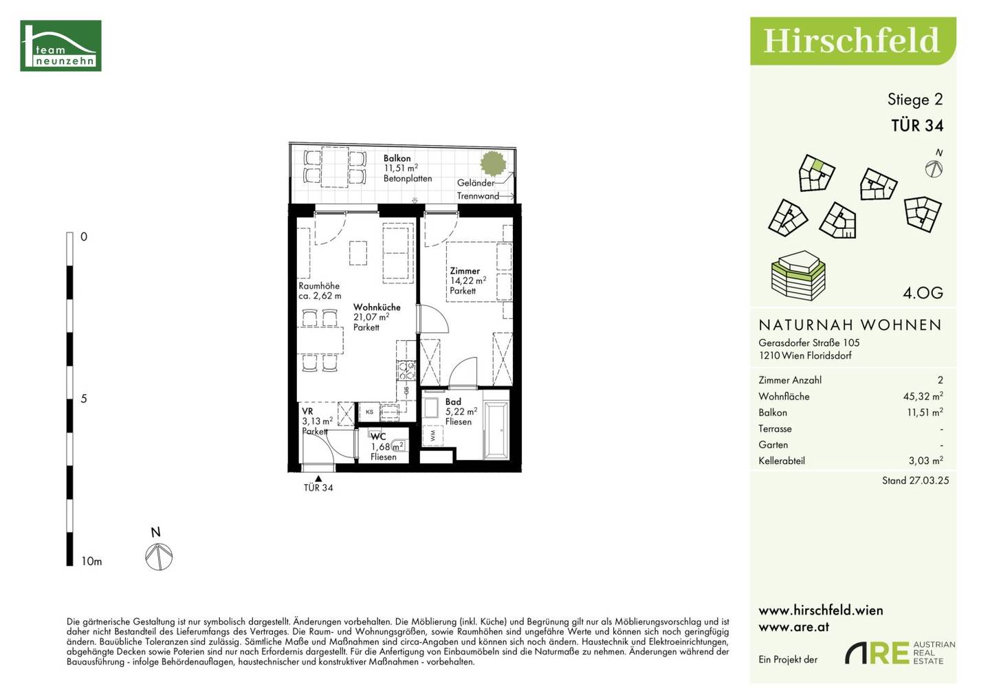 Investoren aufgepasst (Nettopreis) - Traumhafte 2.Zimmer mit Balkon im Grünen - Provisionsfreier Neubau im "Hirschfeld - naturnah wohnen"