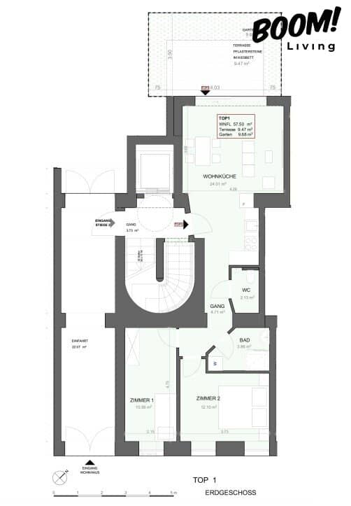 Erdgeschosswohnung mit Garten und Terrasse im Innenhof