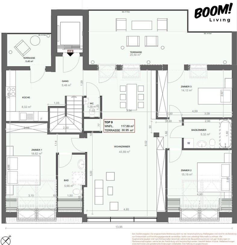 Dachgeschosswohnung mit Loggia und Terrasse im Innenhof