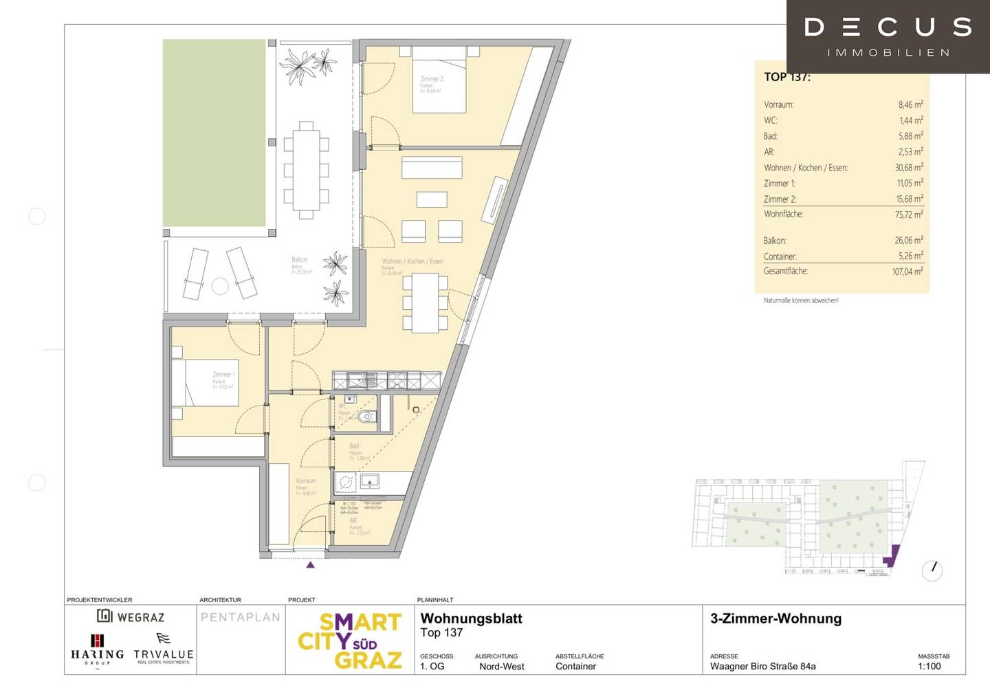 New build apartment with balcony and parquet near main station