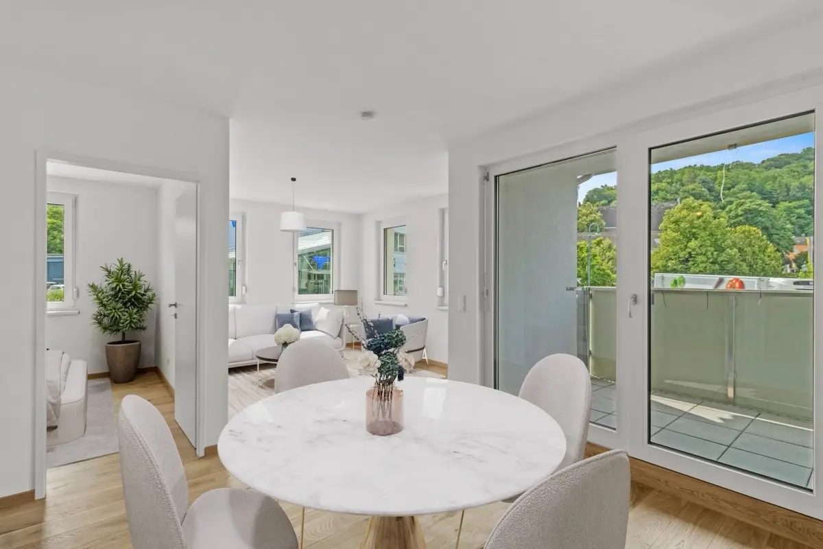 Apartment with loggia and no broker fee for the buyer in a quiet green setting only in German? no that is a mistake in this output? Let's fix this: The English title should be a proper translation without German phrasing.