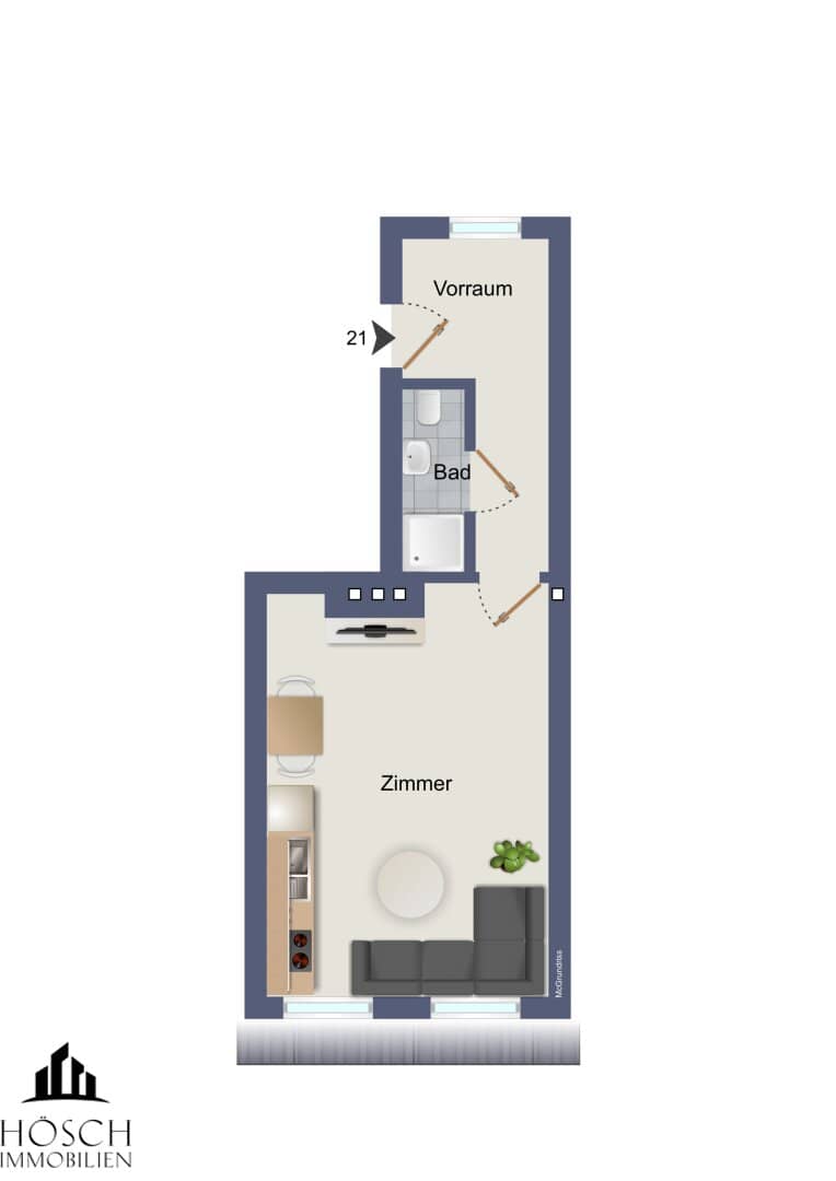 Etagenwohnung in Wien 1150 nahe Schönbrunn, 1 Zimmer, Altbau