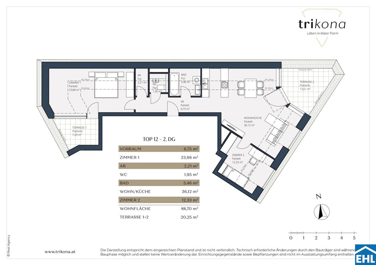 Apartment newly built two terraces energy efficient