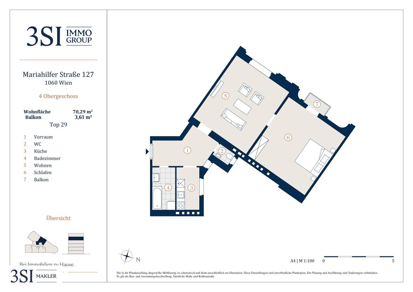 Old building apartment with west balcony and parquet