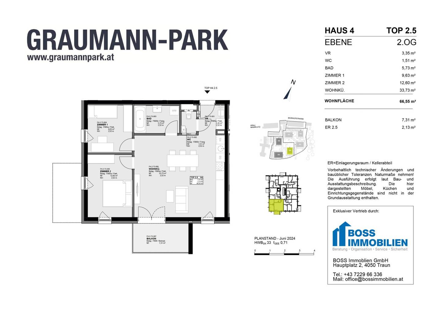 Newly built apartment at Graumann Park with first occupancy and underground parking