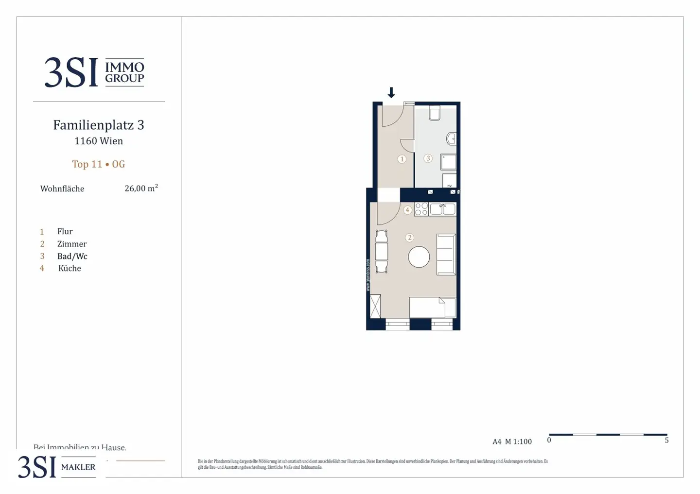 Well maintained partly furnished apartment with living kitchen
