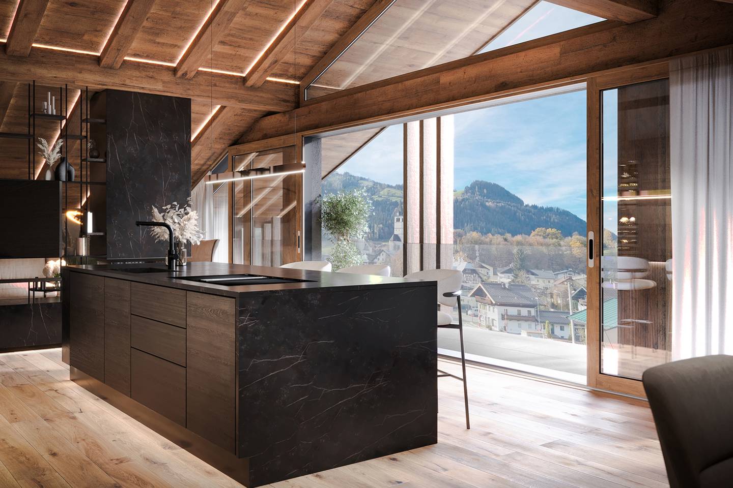 Penthouse near center with loggia and sauna