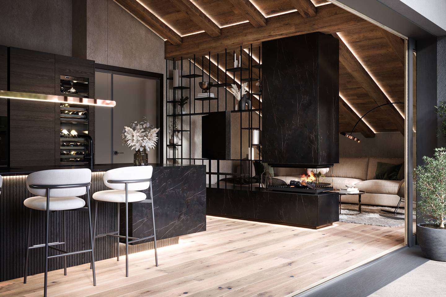 Penthouse near center with loggia and sauna