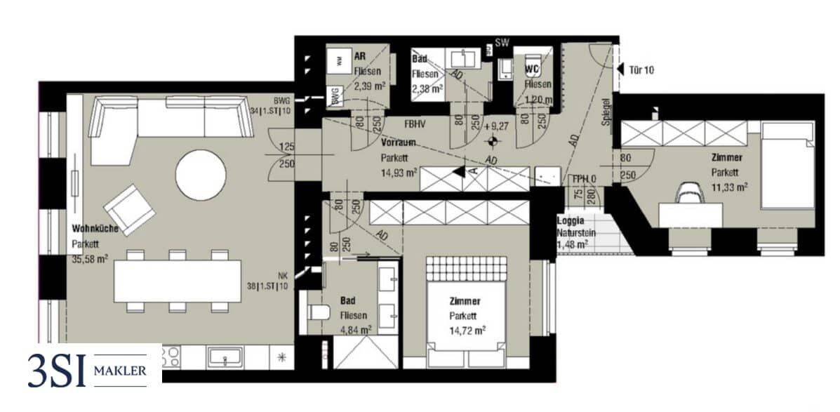 Wohnung Stilaltbau Loggia nahe Liechtensteinpark