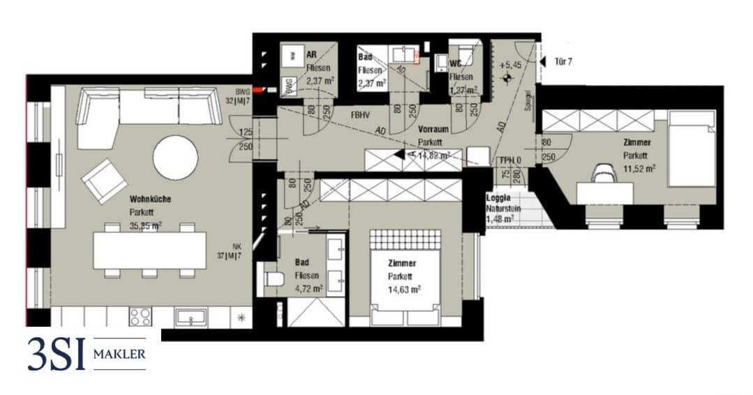 Wohnung nahe Liechtensteinpark Loggia Erstbezug