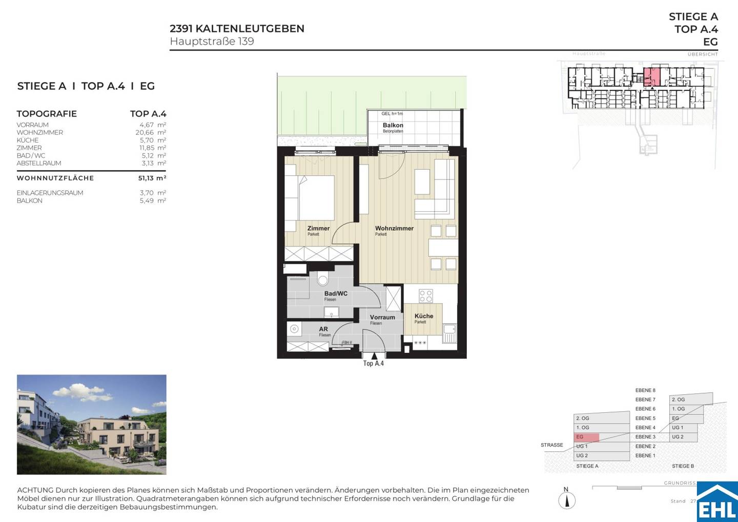 Apartment in green with air heat pump and terrace