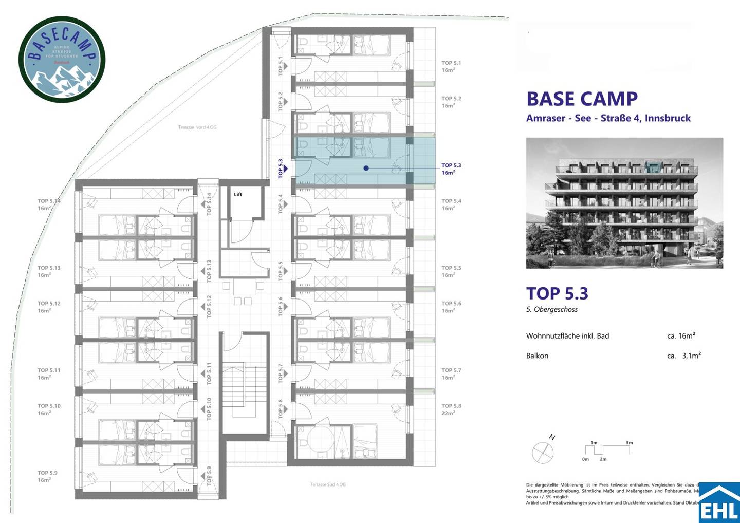 New build first occupancy apartment with balcony near university