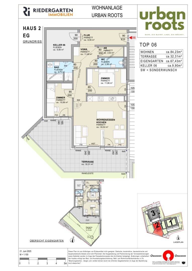 Apartment with south facing terrace and garden