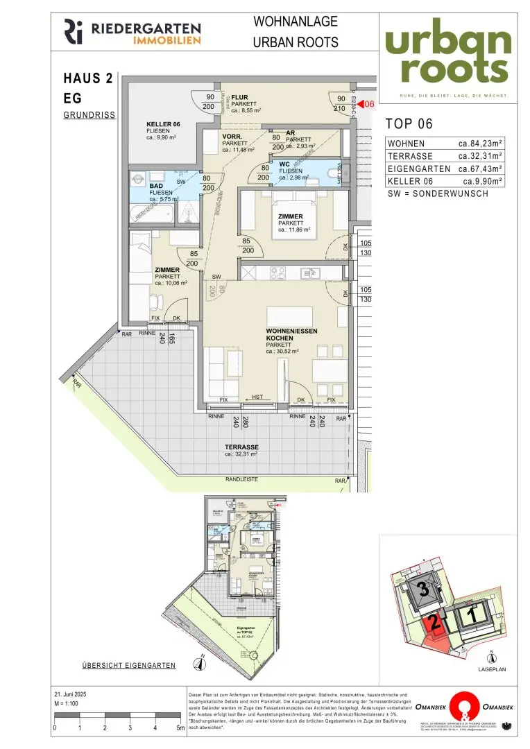 Apartment with south facing terrace and garden