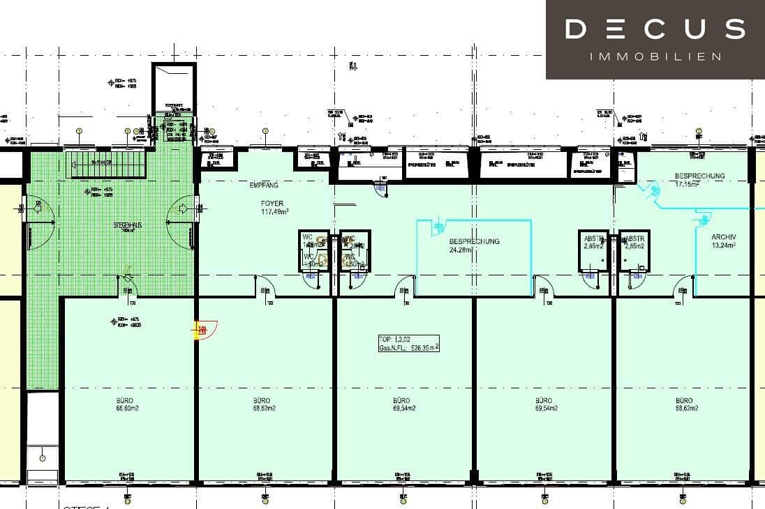 Bürofläche in Wien 1220, ca. 526 m², 2. Etage, Baujahr 1996.
