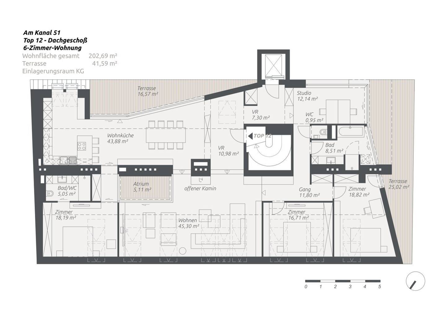 Penthouse mit zwei Terrassen und direktem Lift