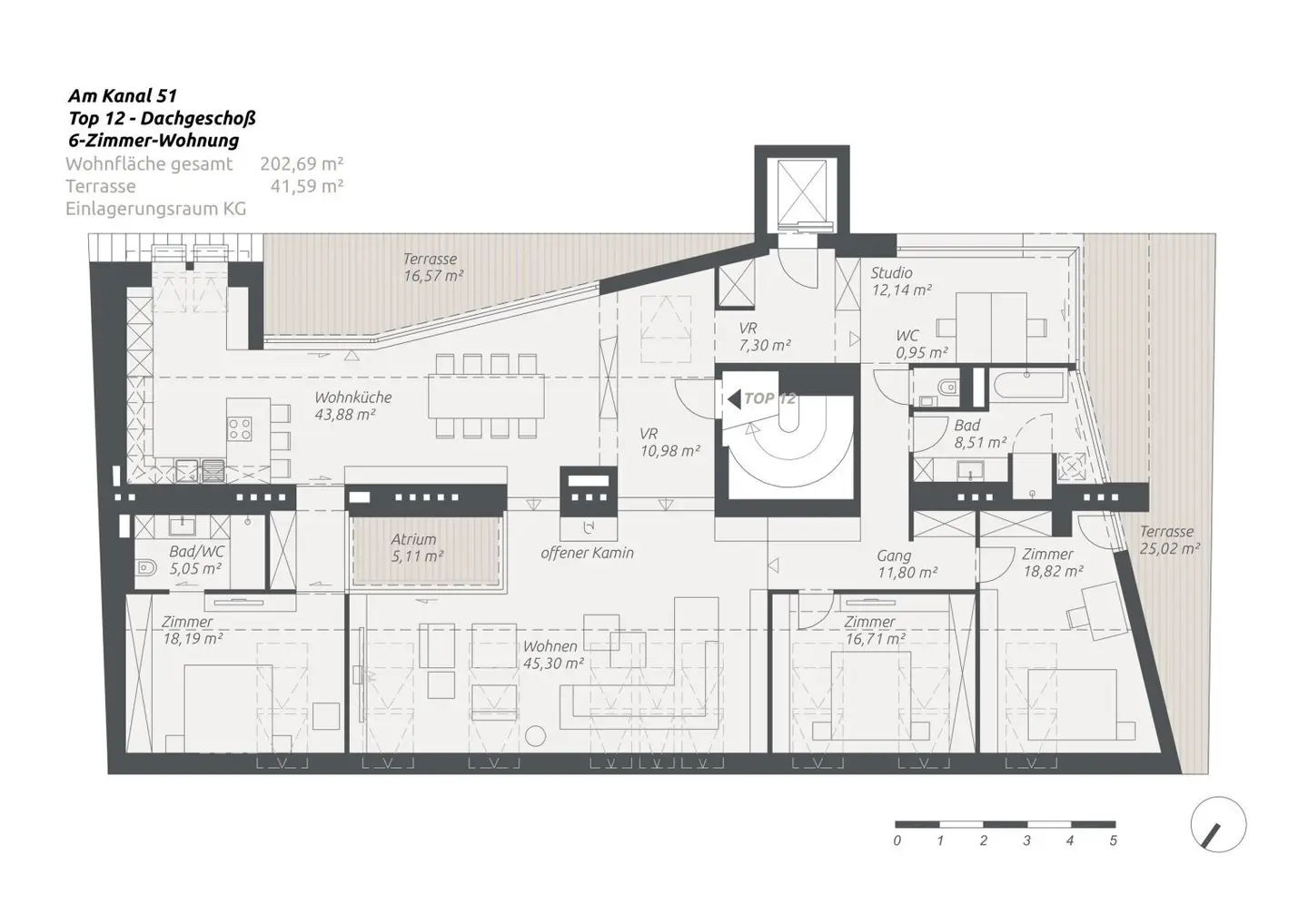 Penthouse mit zwei Terrassen und direktem Lift