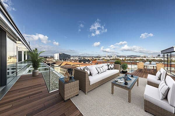 Penthouse with roof terrace and city park view