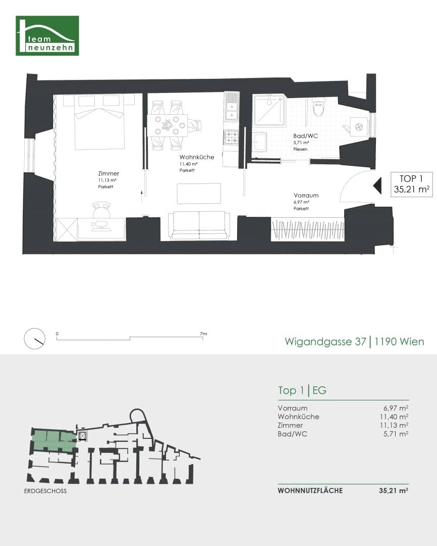 Old building charm in "Freihof" in a desirable location including kitchen - stylish renovation (on building leasehold)