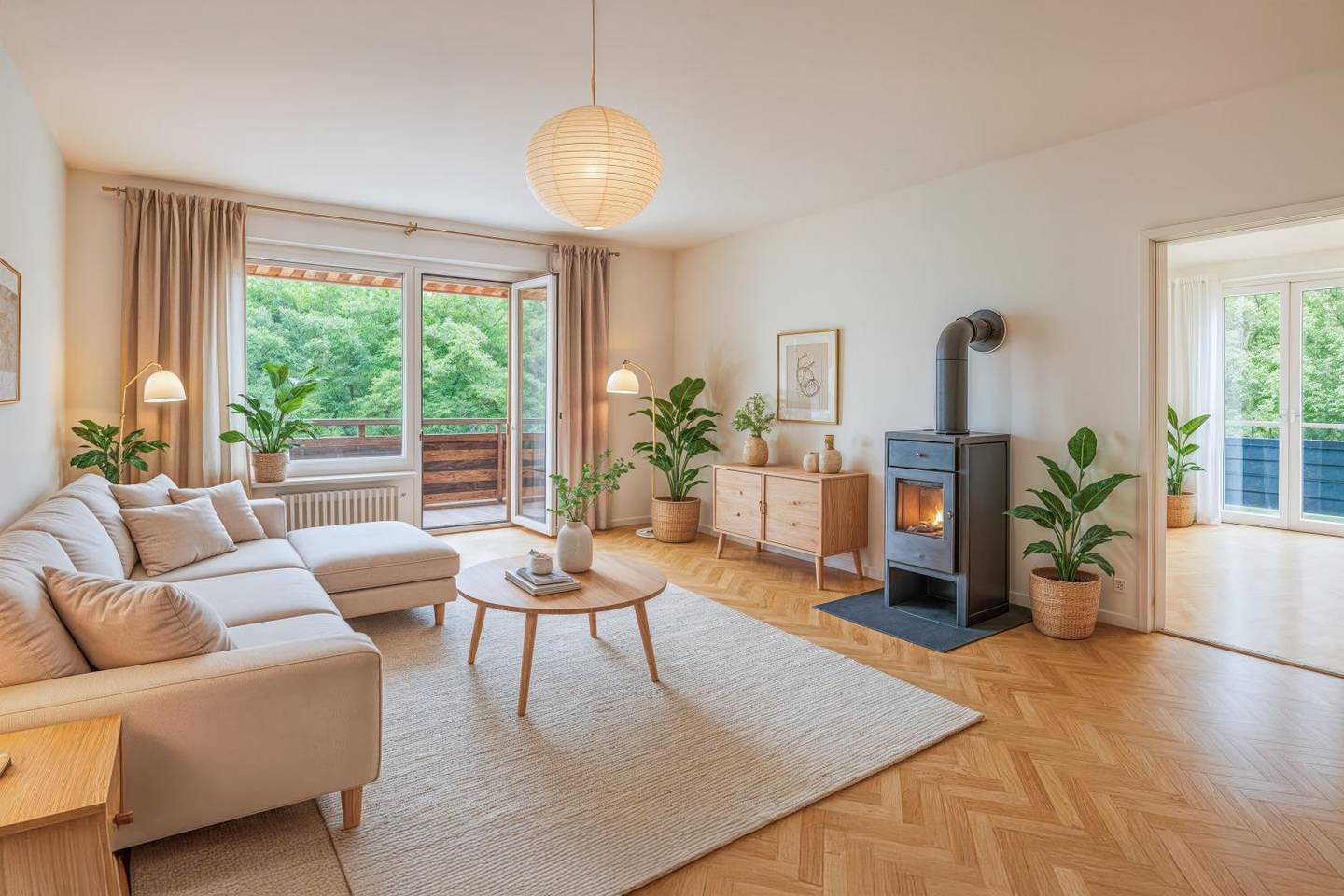 Wohnung mit Parkblick Loggia und Kaminofen