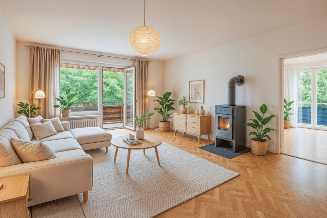 Wohnung mit Parkblick Loggia und Kaminofen