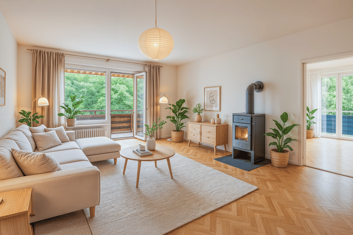 Wohnung mit Parkblick Loggia und Kaminofen
