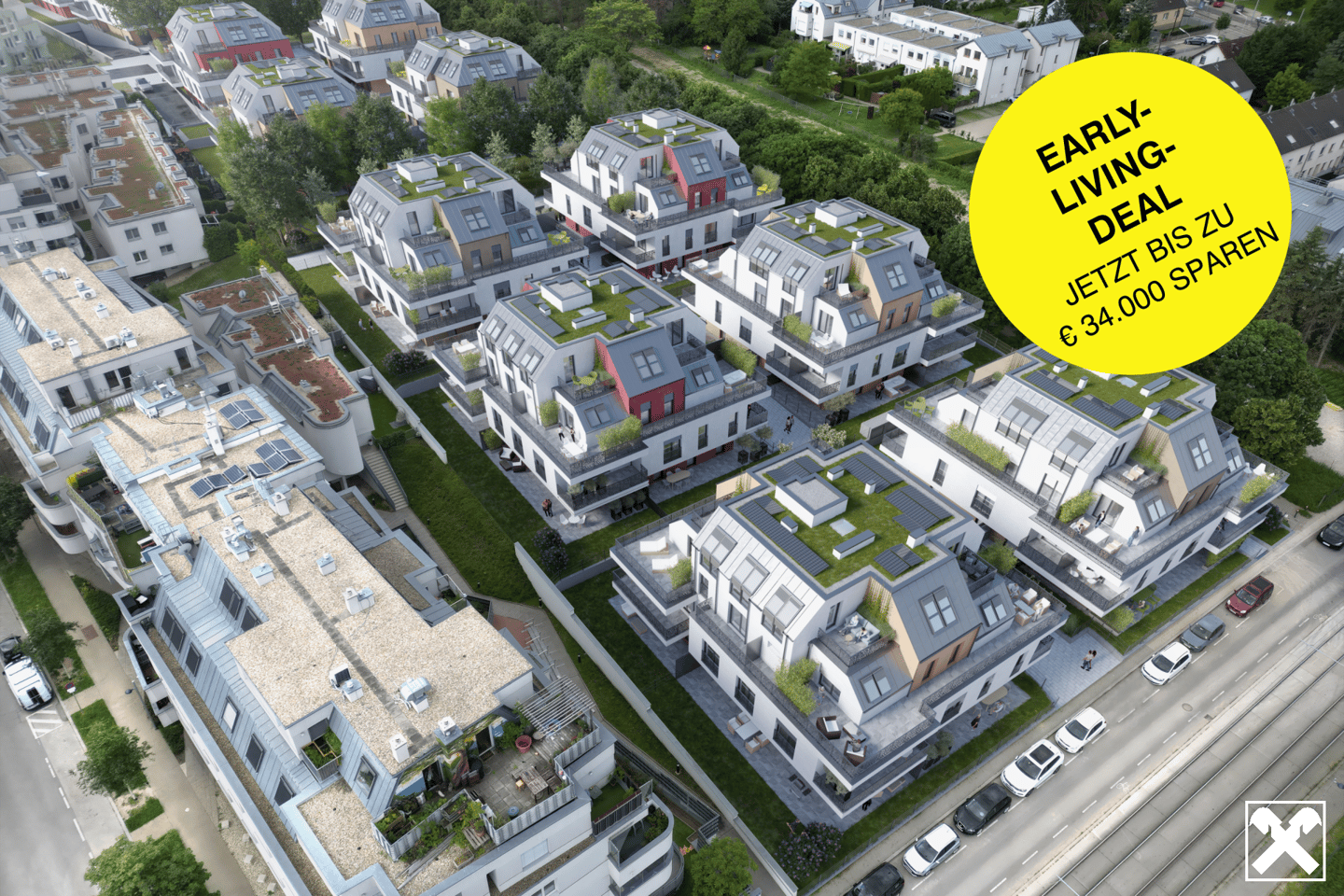Top floor apartment with terraces and balconies in green surroundings