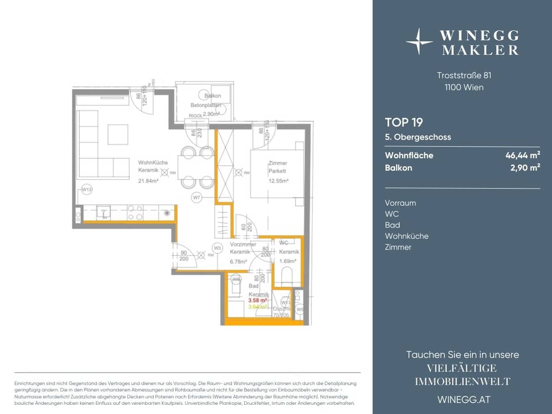 Erstbezug: 2-Zimmer-Wohnung mit Balkon in Wien 10., Troststraße 81