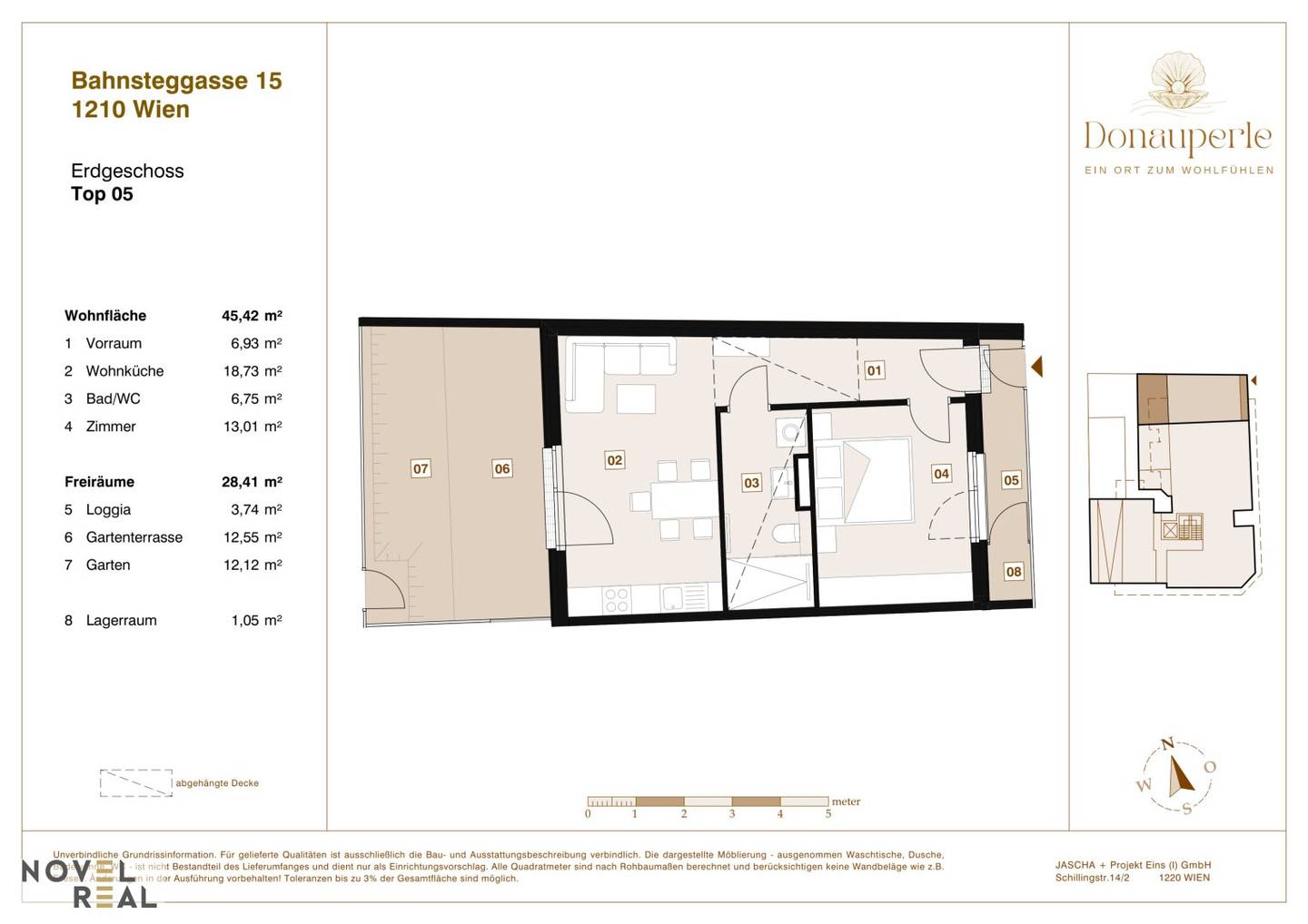 Ground floor apartment new build terrace garden near the Danube