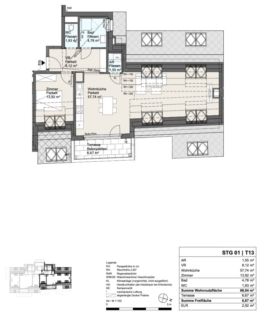 2-Zimmer-Wohnung in Wien Floridsdorf: ca. 87 m², Balkon/Terrasse
