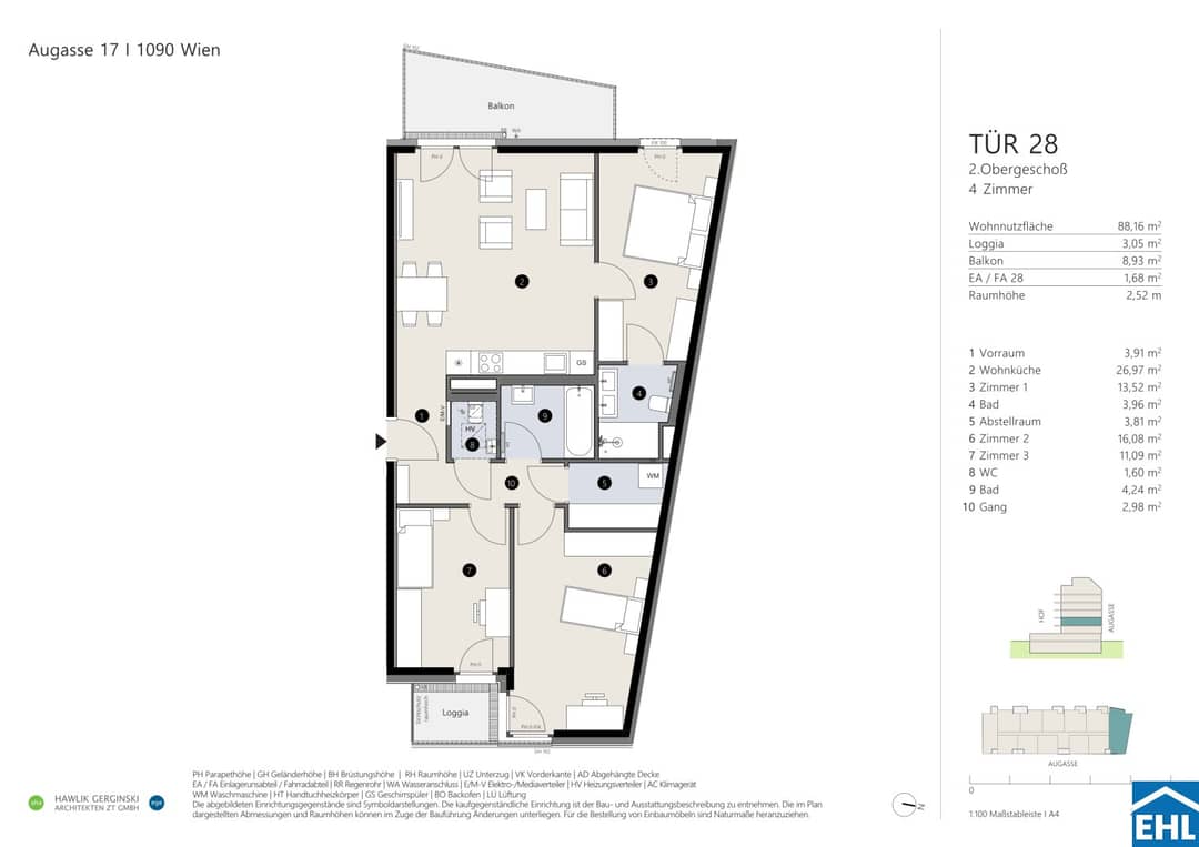 Wien 9., Alsergrund: 4-Zimmer-Wohnung mit Balkon, 89 m² Neubau