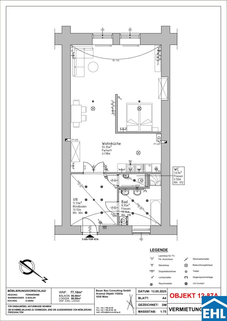Top geschnittene 1-Zimmer-Wohnung im Arsenal in Wien 1030, 77,1 m²